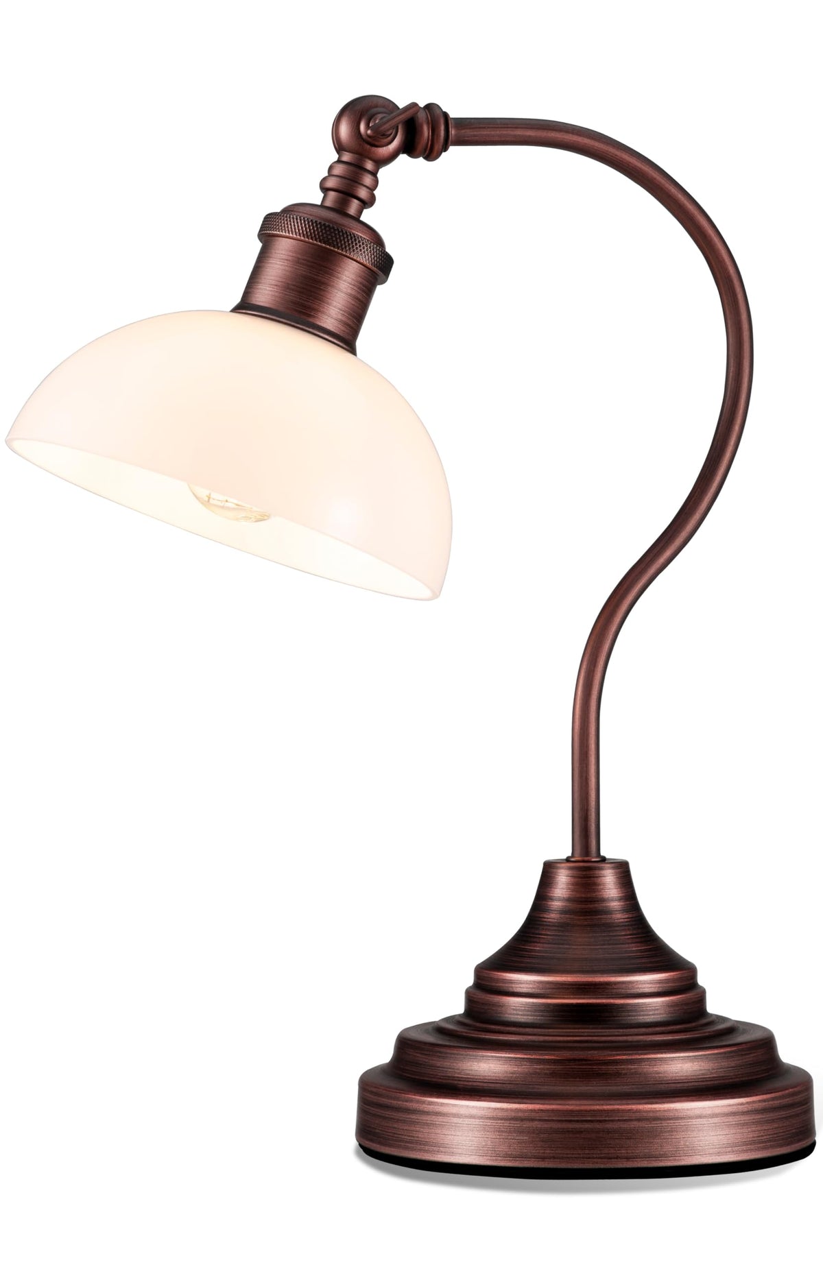 Anxingtools Cordless LED Table Lamp, Rechargeable, 3-Level Dimming, USB-C Charging, 180? Swivel Head, Oil Rubbed Bronze-White Glass